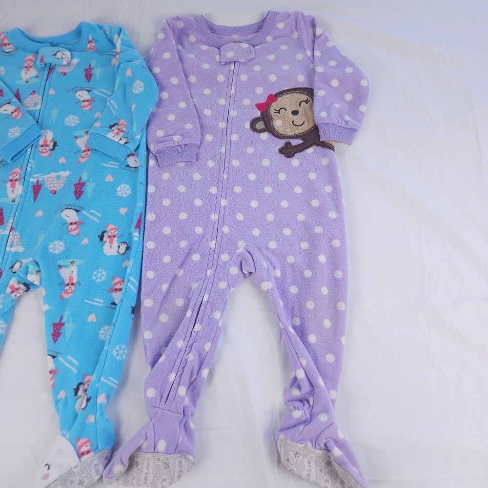 Cozy Kids One Piece Fleece Pajama Set - Snowman, Penguin, and Bow Patterns - Picture 5 of 6